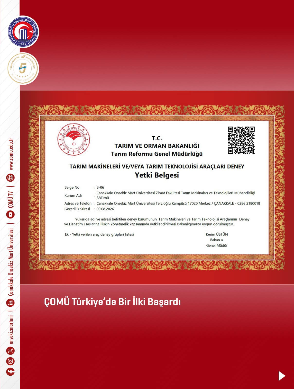 ÇOMÜ Türkiye'de bir ilki başardı