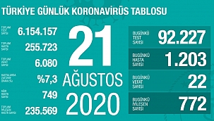 Türkiye 21 Ağustos koronavirüs tablosu