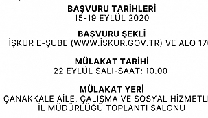 Çanakkale Aile, Çalışma ve Sosyal Hizmetler Müdürlüğü'ne 33 işçi alınacak
