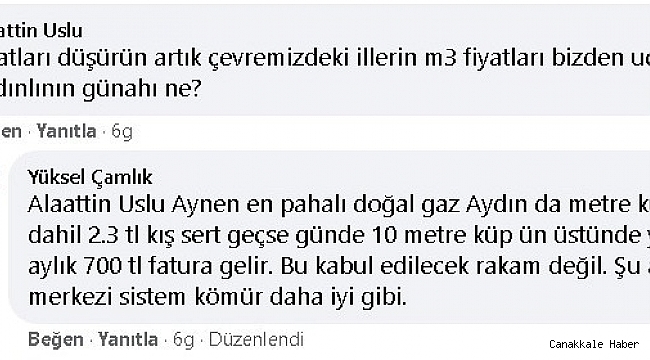Aydınlılar doğal gaz fiyatlarına isyan etti