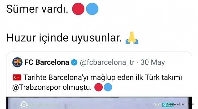 Barcelona, Özkan Sümer için başsağlığı mesajı yayımladı