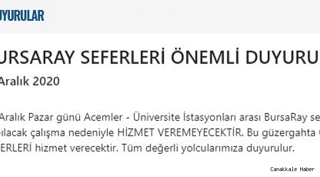 BursaRay çalışma saatlerine kısıtlama ve bakım düzenlemesi