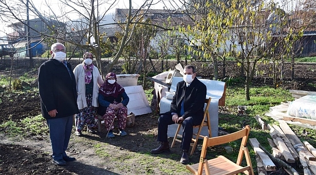 Çan&#039;da evi yanan vatandaşa konteynır kuruldu
