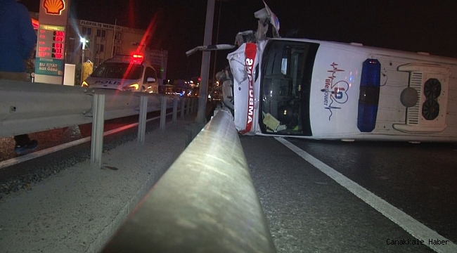 E-5 Karayolu'nda otomobile çarpan ambulans yan yattı