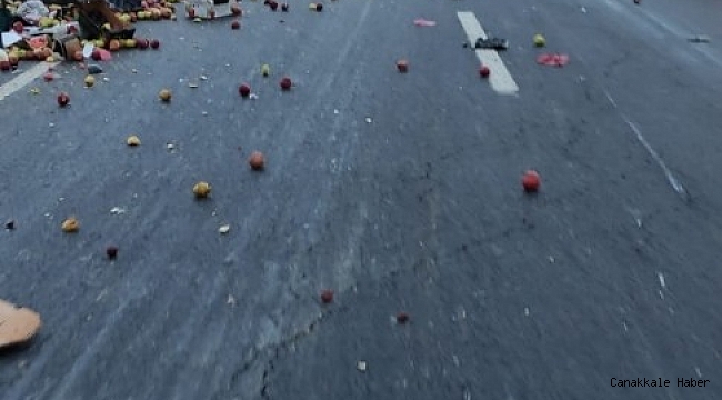 Elma yüklü kamyonet devrildi, yol trafiğe kapandı