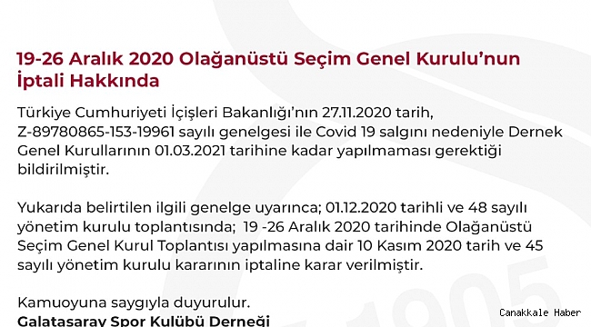 Galatasaray&#039;da Olağanüstü Seçim Genel Kurul Toplantısı iptal edildi