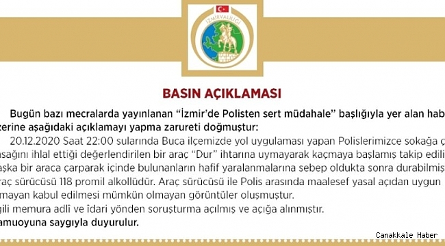 İzmir Valiliğinden polis tarafından vatandaşa darp iddialarına yönelik açıklama