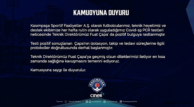 Kasımpaşa Teknik Direktörü Fuat Çapa, korona virüse yakalandı