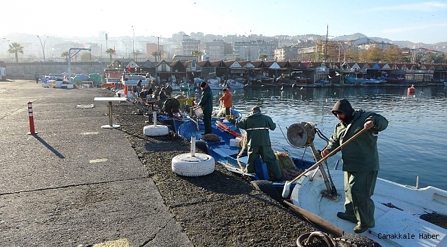 Kıyı balıkçılarının av dönüşü ağları temizleme telaşı