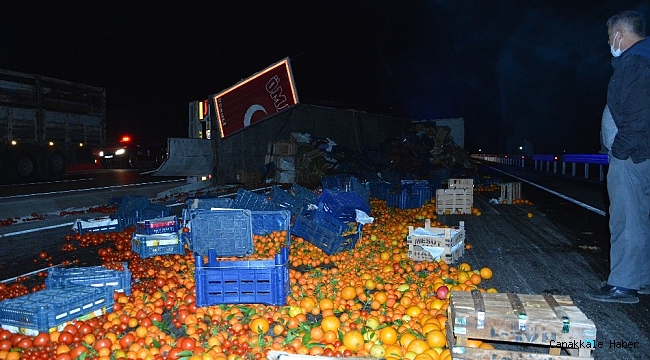 Meyve yüklü tır devrildi: 3 yaralı