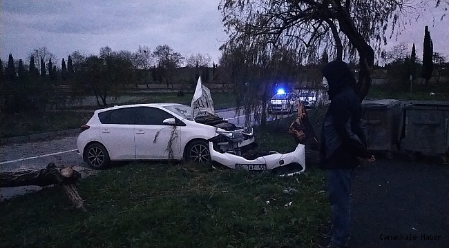 Polis memuru köpeğe çarpmamak için kaza yaptı