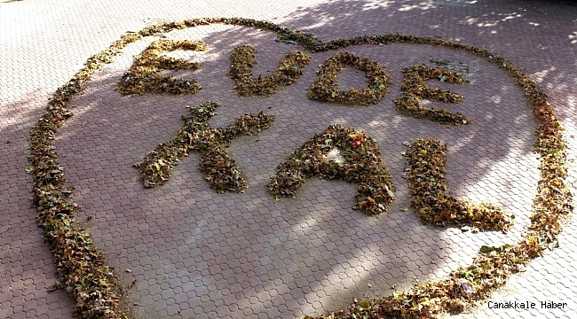 Sonbahar yapraklarıyla &#039;Evde Kal&#039; yazdılar