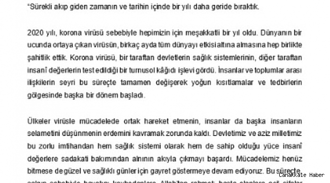 TBMM Başkanı Şentop: &quot;Geceye yenilmeyen her insana ödül olarak bir sabah, bir gündüz ve bir güneş vardır diyerek yaşadığımız zorlukların 2021&#039;de geçeceğini ümit ediyoruz&quot;