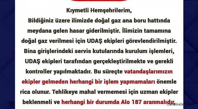 Uşak Valiliğinden vatandaşlara doğalgaz uyarısı
