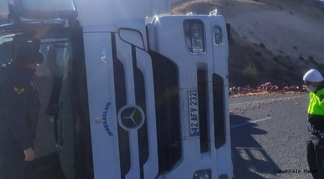 Yeşilhisar&#039;da mandalina yüklü kamyon devrildi