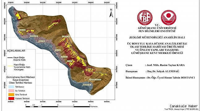 Gümüşhane'nin kent merkezindeki kayaların düşme analizi yapıldı