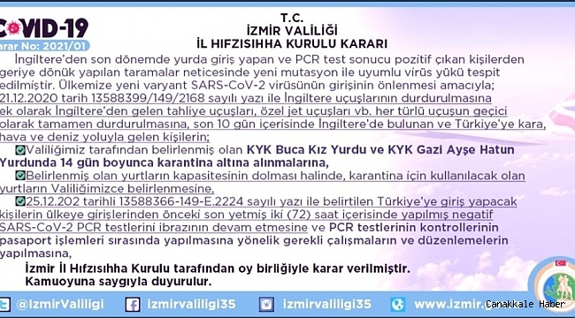 İngiltere&#039;den İzmir&#039;e gelen kişiler 14 gün karantinaya alınacak