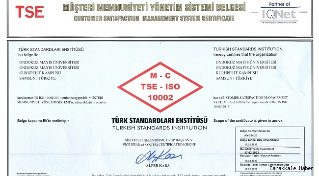 OMÜ'nün kalitesi tescillendi