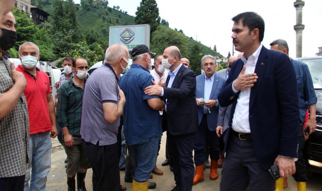 Bakanlar selin vurduğu Çayeli ilçesinde incelemelerde bulundu