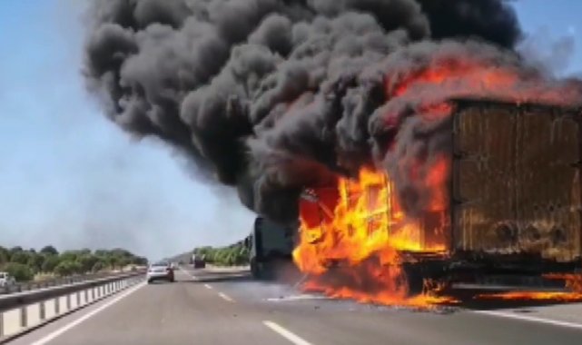 İzmir'de tır alev topuna döndü, yangın makilik alana sıçradı