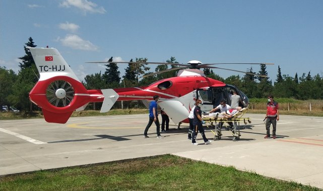 Yardımına ambulans helikopter yetişti