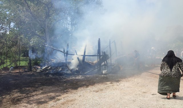 Ahır ve barakada çıkan yangında 2 büyükbaş hayvan telef oldu
