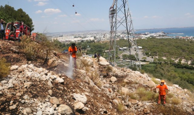Antalya&#039;da sahile yakın dağlık alanda çıkan yangın ekipleri alarma geçirdi