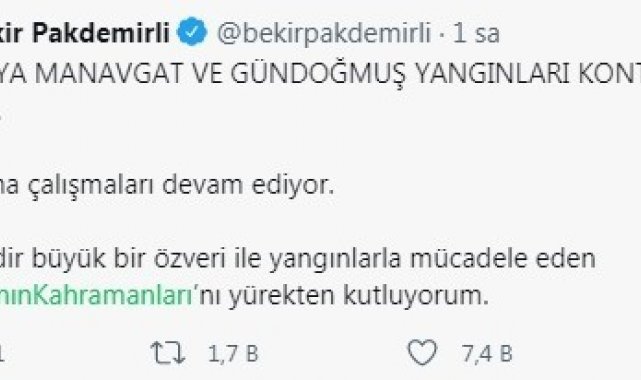 Bakan Pakdemirli, Manavgat yangınının kontrol altına alındığını duyurdu