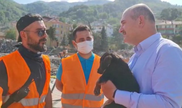 Bakan Soylu, anne köpeğin ekipleri yönlendirmesi sonucu kurtarılan köpeğe &#039;Bozkurt&#039; ismini verdi
