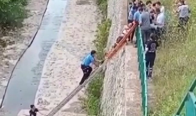 Bursa'da dereye düştü , ekipler tarafından kurtarıldı