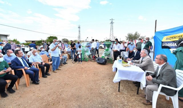 Diyarbakır Valisi Karaloğlu, işçilerle birlikte badem topladı