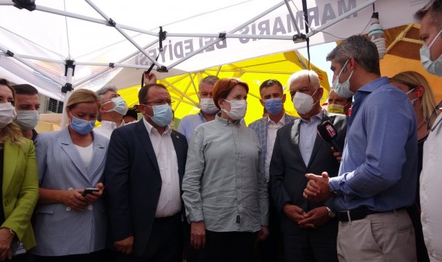 İYİ Parti Genel Başkanı Akşener orman yangınının sürdüğü Marmaris'te