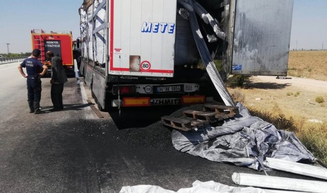 Konya&#039;da tırın dorsesinde çıkan yangın söndürüldü