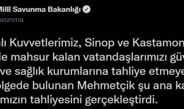 Mehmetçik, Sinop ve Kastamonu'daki sel felaketinde şu ana kadar 545 kişiyi kurtardı