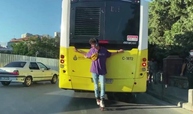 Sancaktepe'de patenle dans eden gencin tehlikeli yolculuğu kamerada