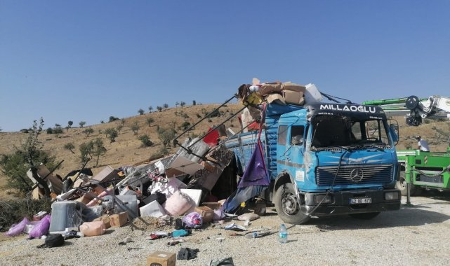 Yan yatan kamyonda 7 kişi yaralandı