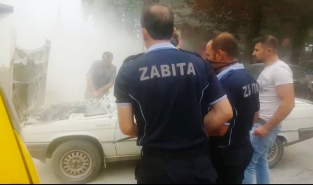 Zabıtanın dikkati aracı yanmaktan kurtardı