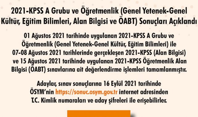 2021-KPSS A Grubu ve Öğretmenlik sonuçları açıklandı.