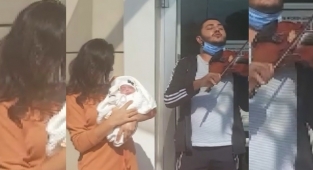 Bir kilo doğan oğlunu keman eşliğinde taburcu etti