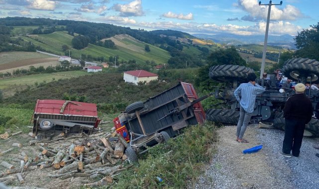 Tomruk yüklü traktör devrildi: 2 yaralı