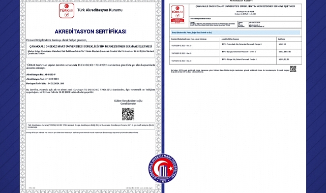 ÇOMÜSEM Yetkilendirilmiş Belgelendirme Birimi TÜRKAK tarafından akredite edildi