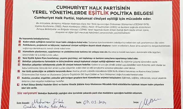 CHP&#039;li Erkek &#039;Eşitlik Politika Belgesi&#039;ni imzaladı