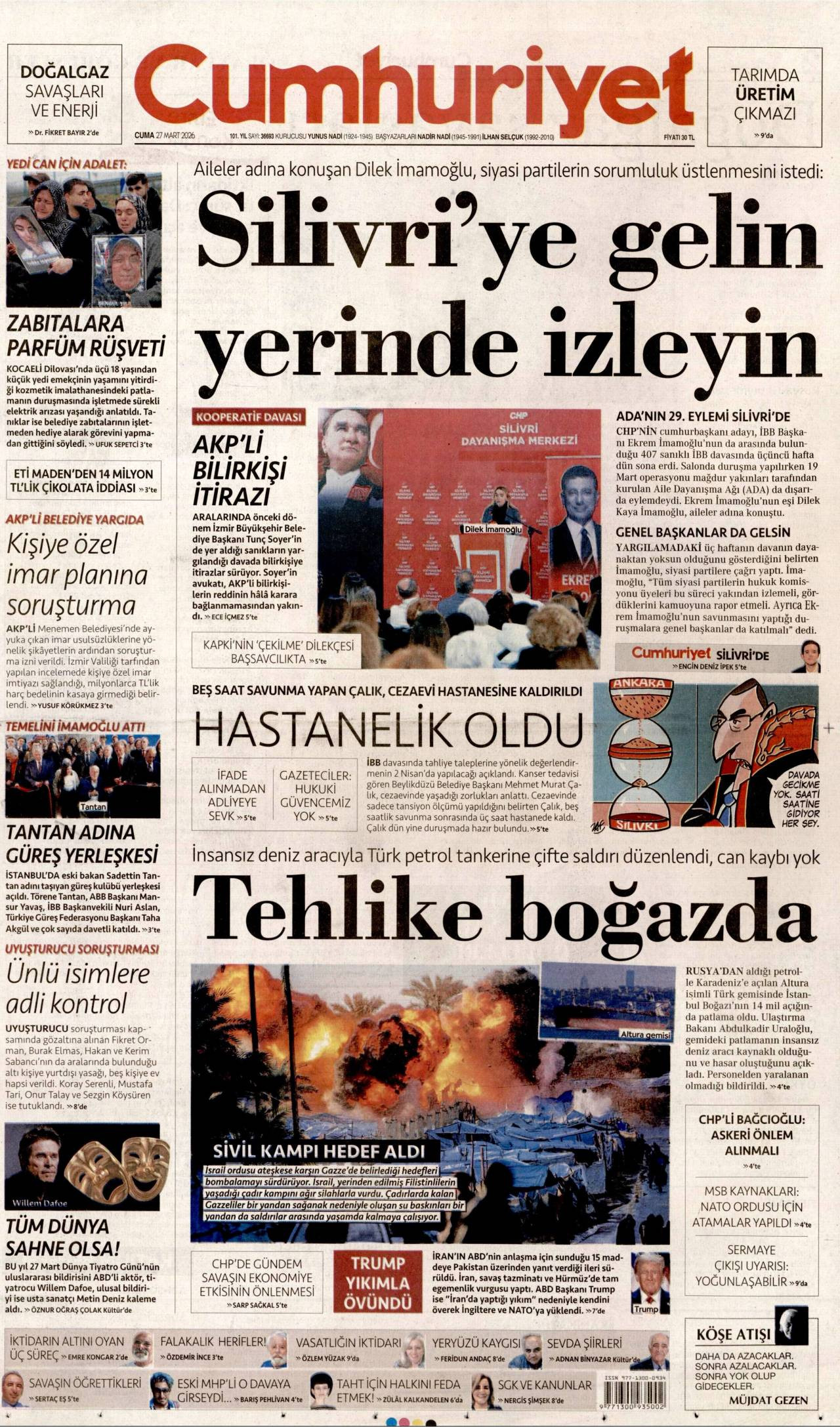 Cumhuriyet Gazetesi Gazete Manşeti