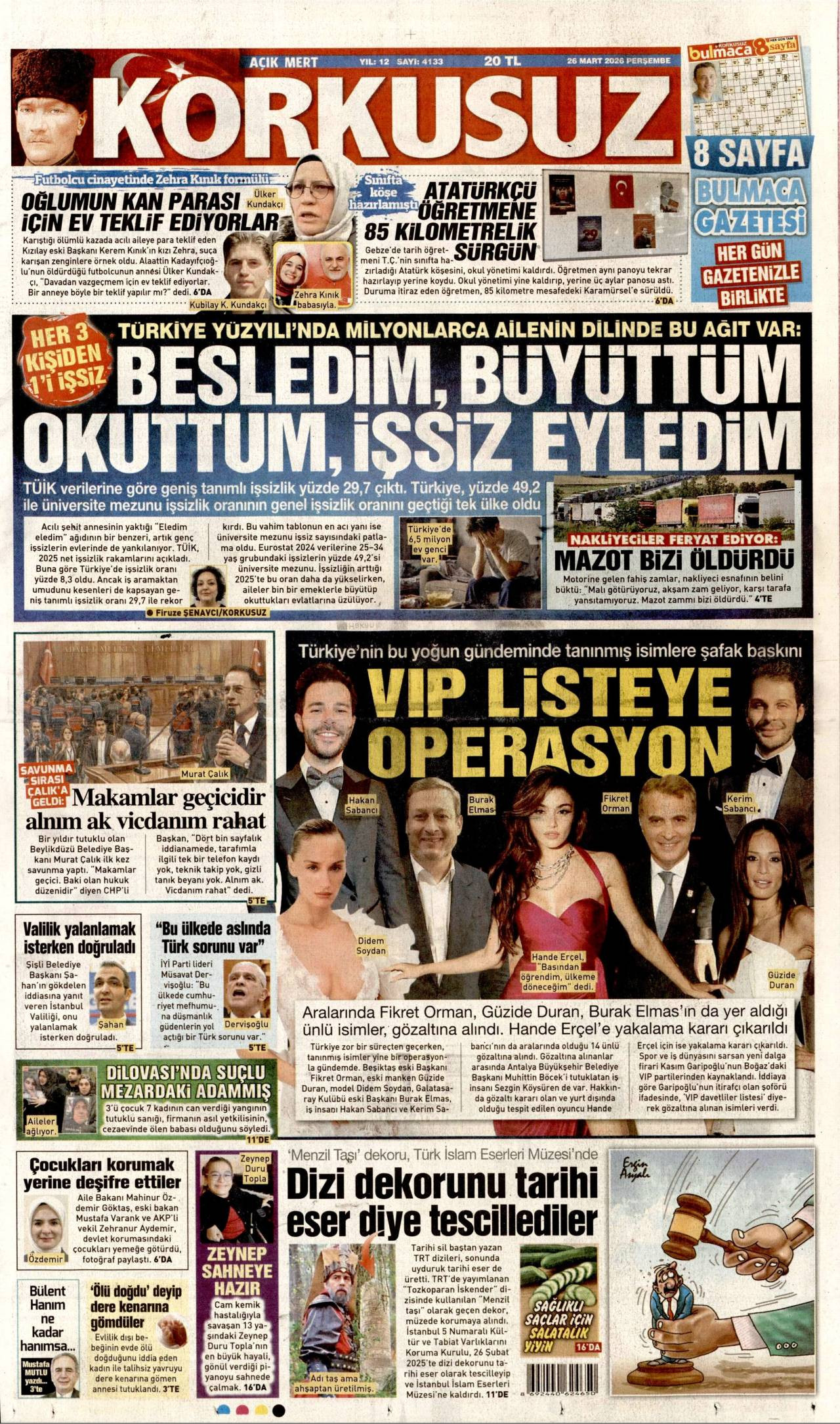 Korkusuz Gazetesi Gazete Manşeti