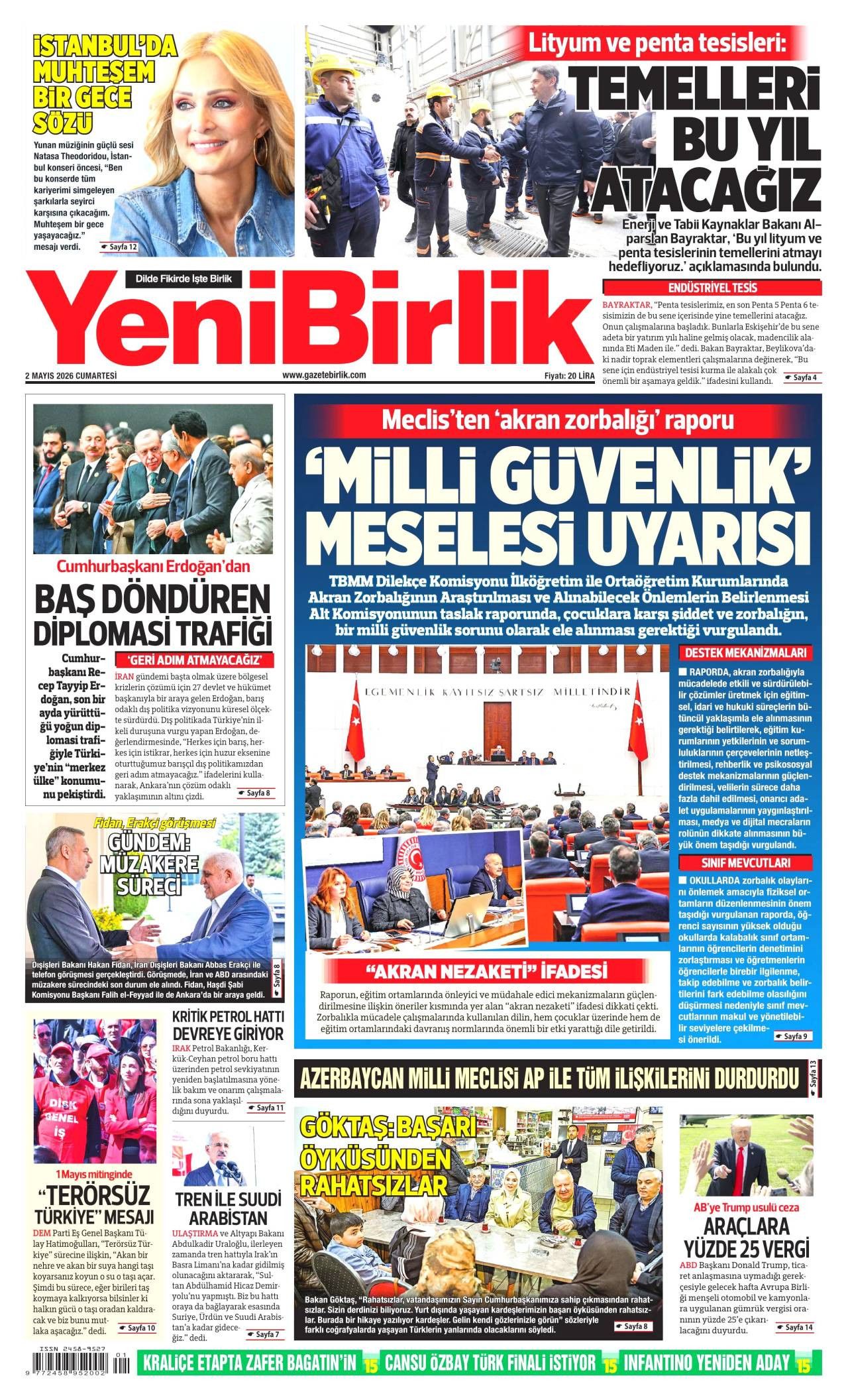 Yeni Birlik Gazetesi Gazete Manşeti